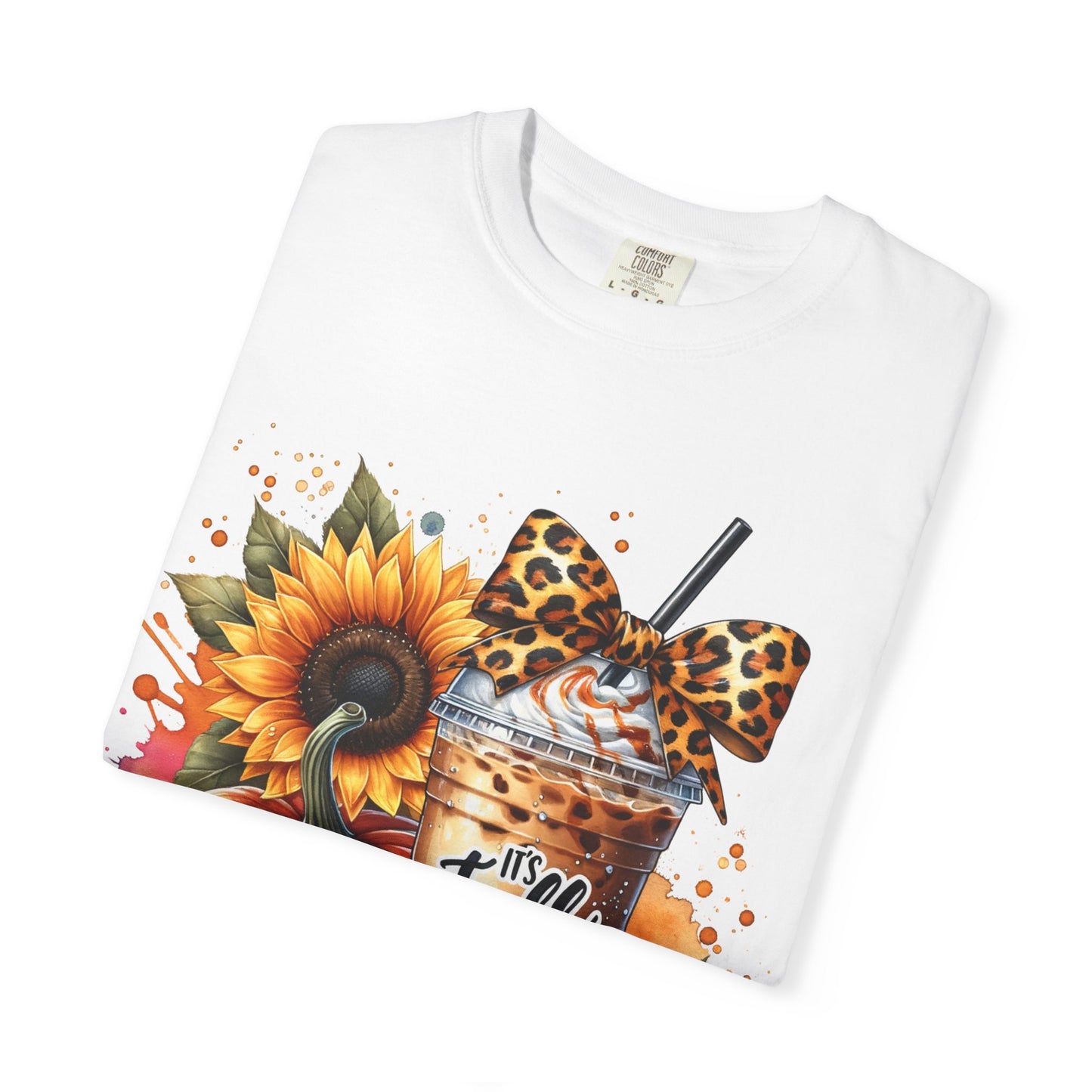 Fall-Themed T-Shirt with Sunflowers and Pumpkin, Unisex Garment-Dyed Tee