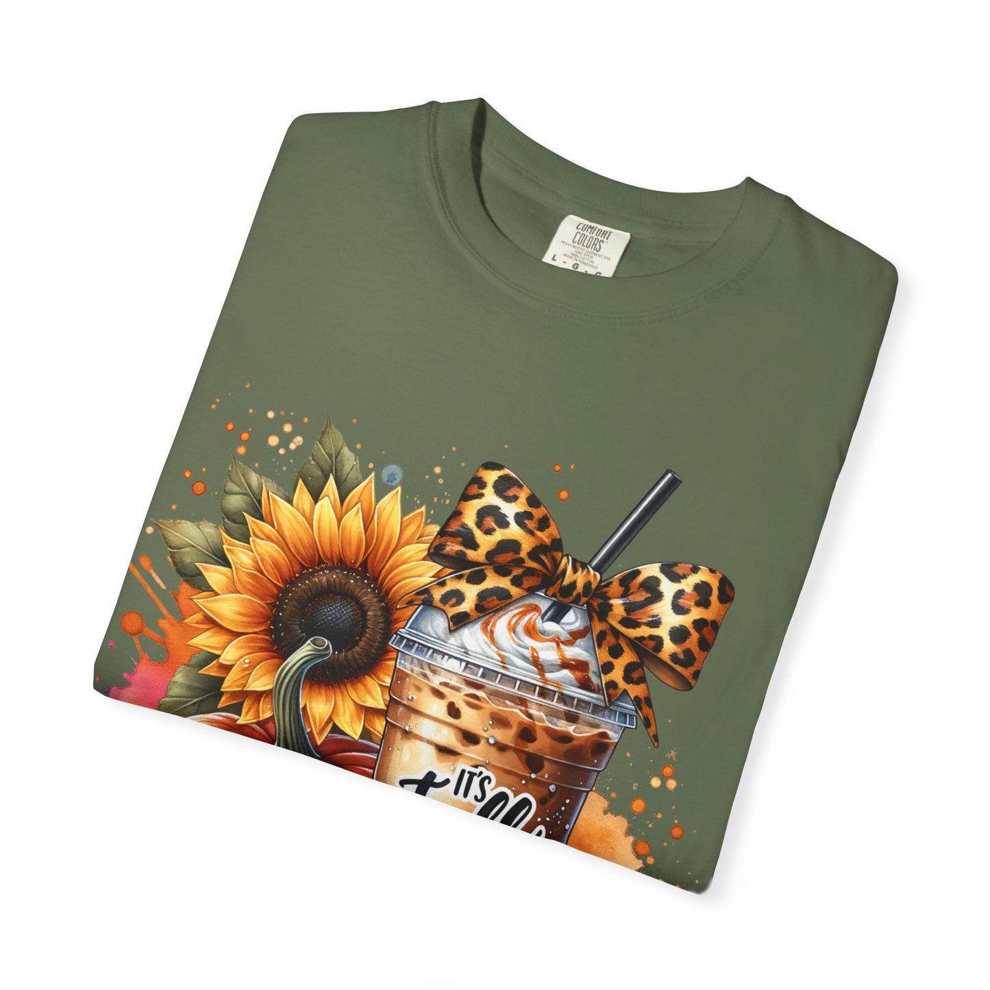 Fall-Themed T-Shirt with Sunflowers and Pumpkin, Unisex Garment-Dyed Tee