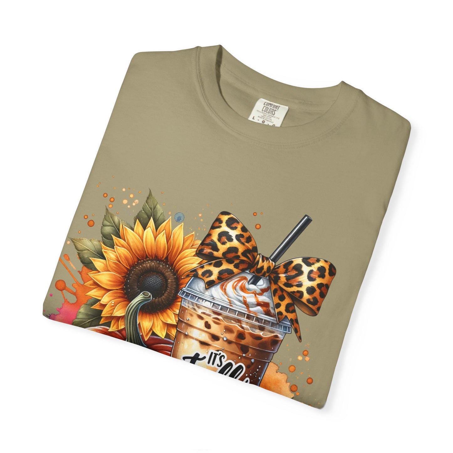 Fall-Themed T-Shirt with Sunflowers and Pumpkin, Unisex Garment-Dyed Tee
