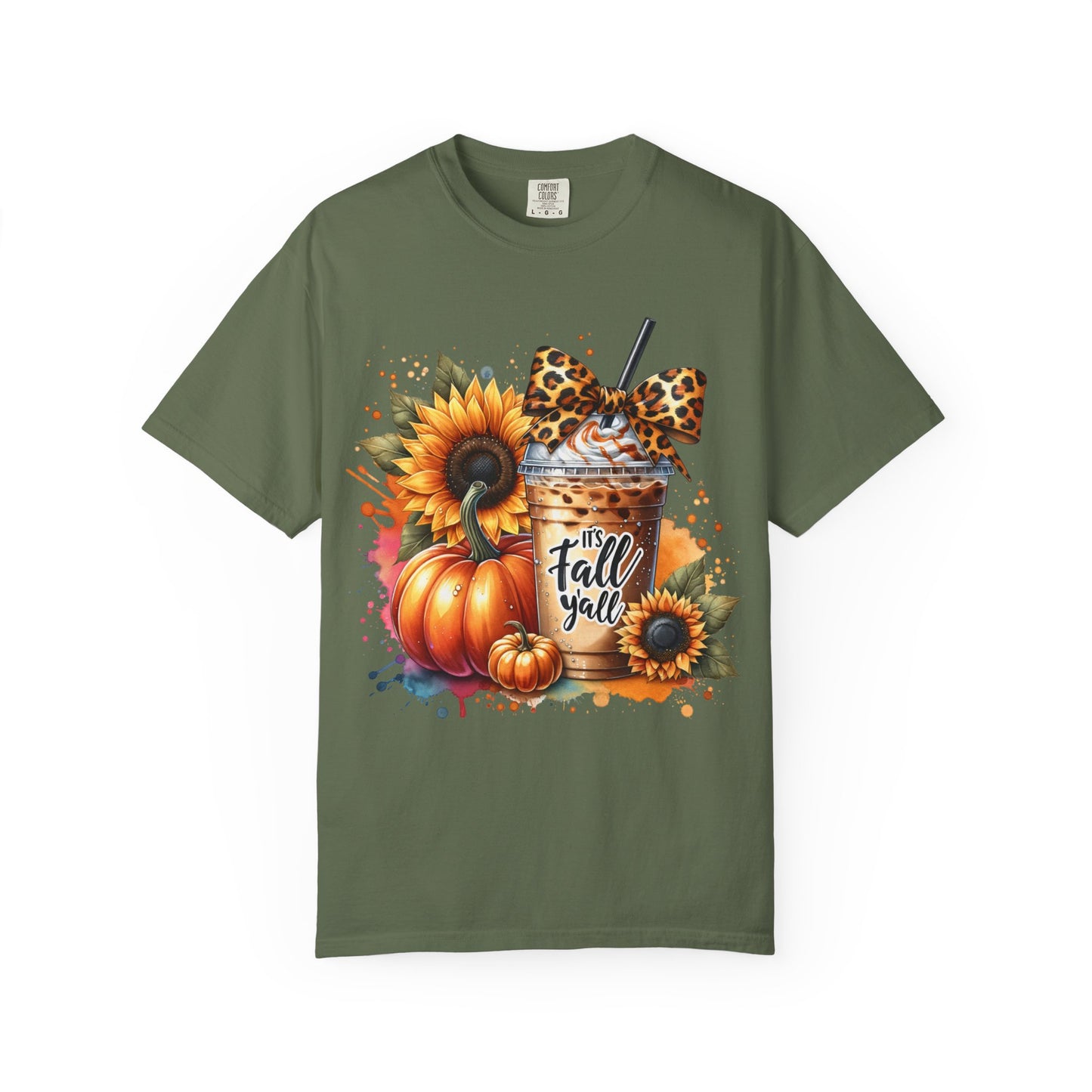 Fall-Themed T-Shirt with Sunflowers and Pumpkin, Unisex Garment-Dyed Tee