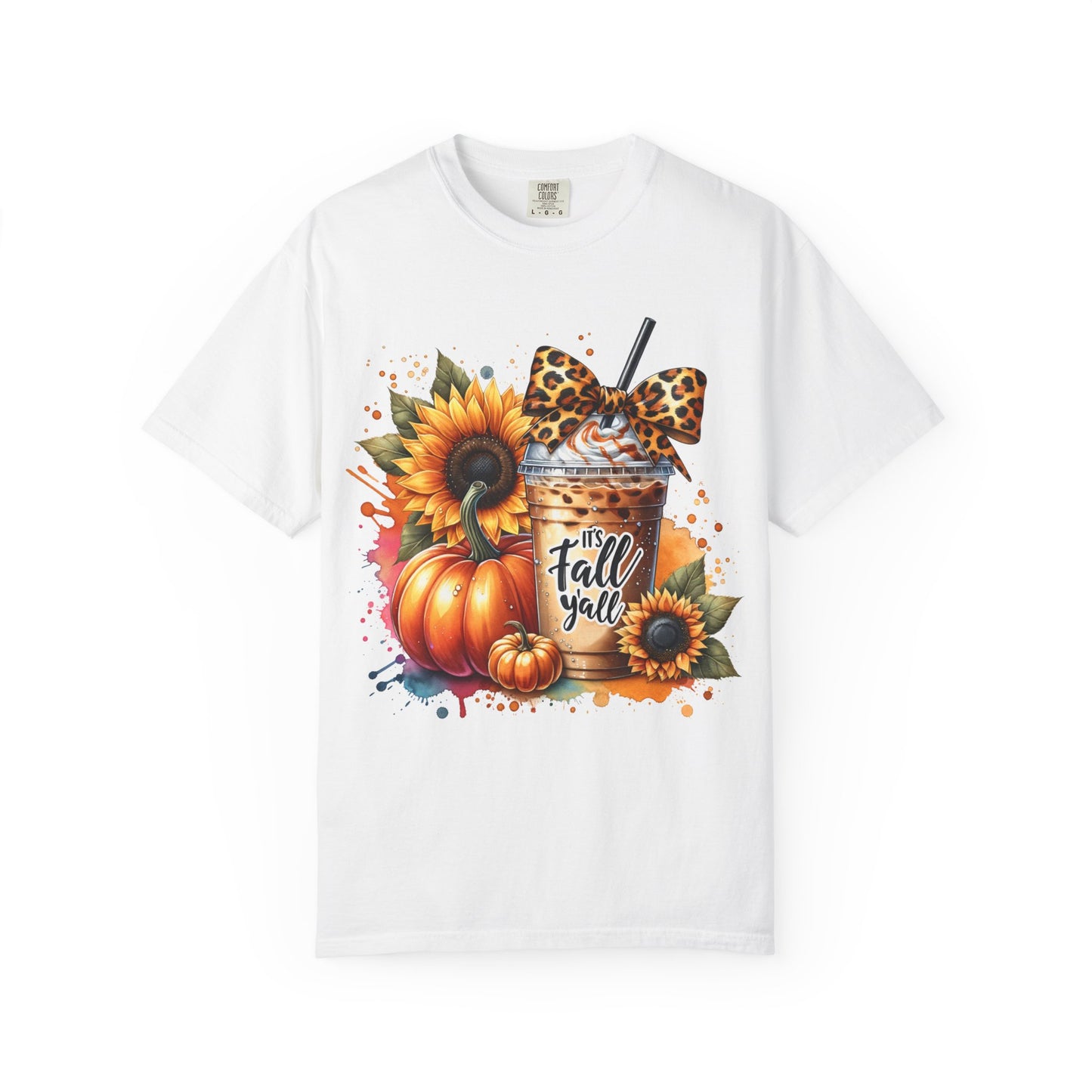 Fall-Themed T-Shirt with Sunflowers and Pumpkin, Unisex Garment-Dyed Tee