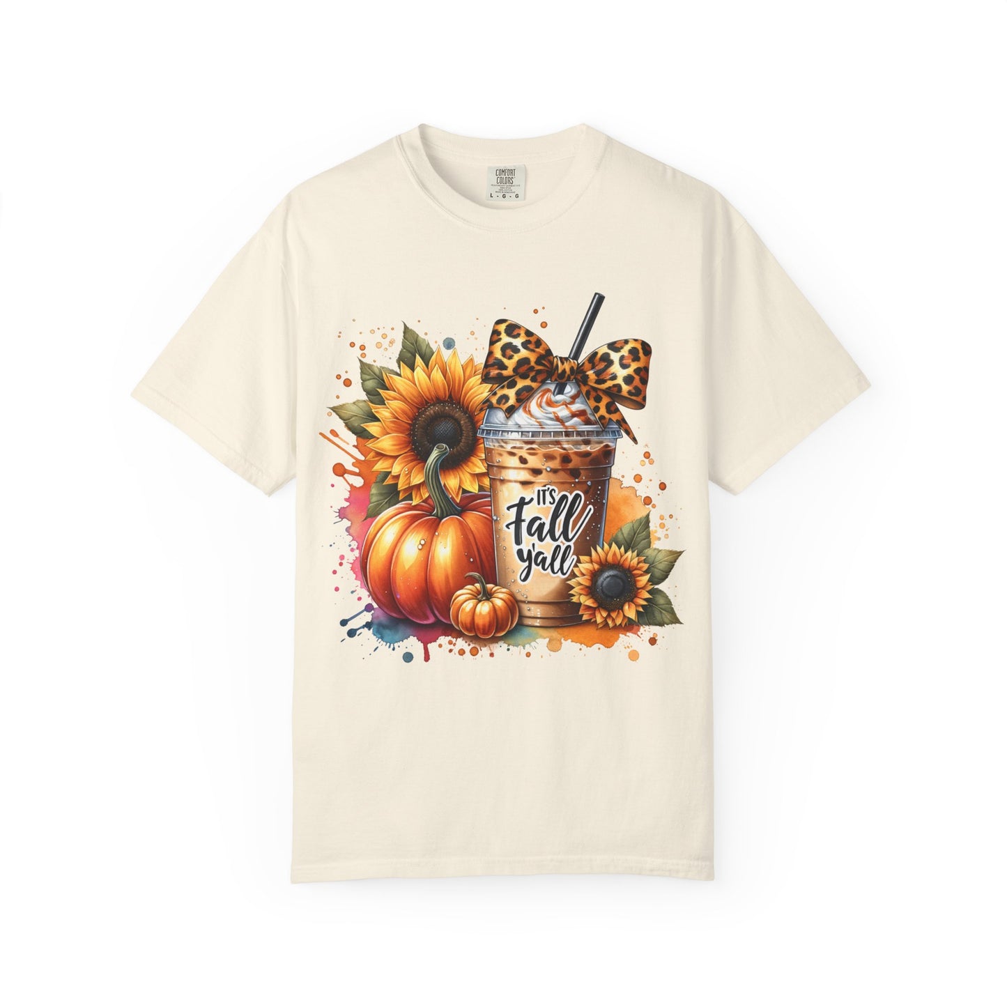 Fall-Themed T-Shirt with Sunflowers and Pumpkin, Unisex Garment-Dyed Tee