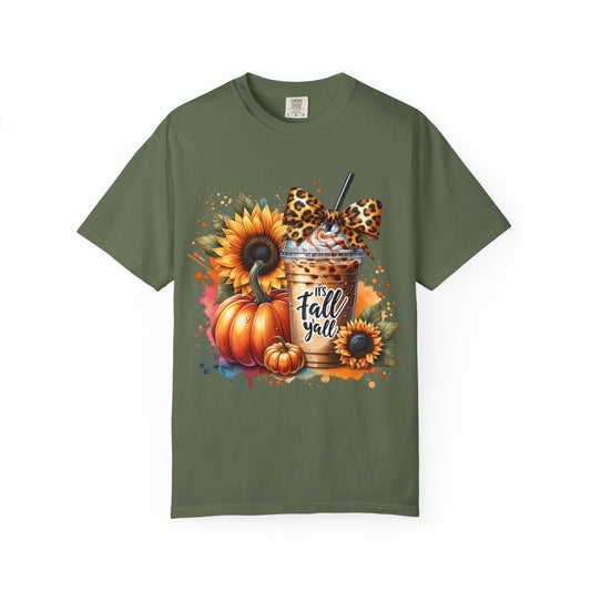 Fall-Themed T-Shirt with Sunflowers and Pumpkin, Unisex Garment-Dyed Tee