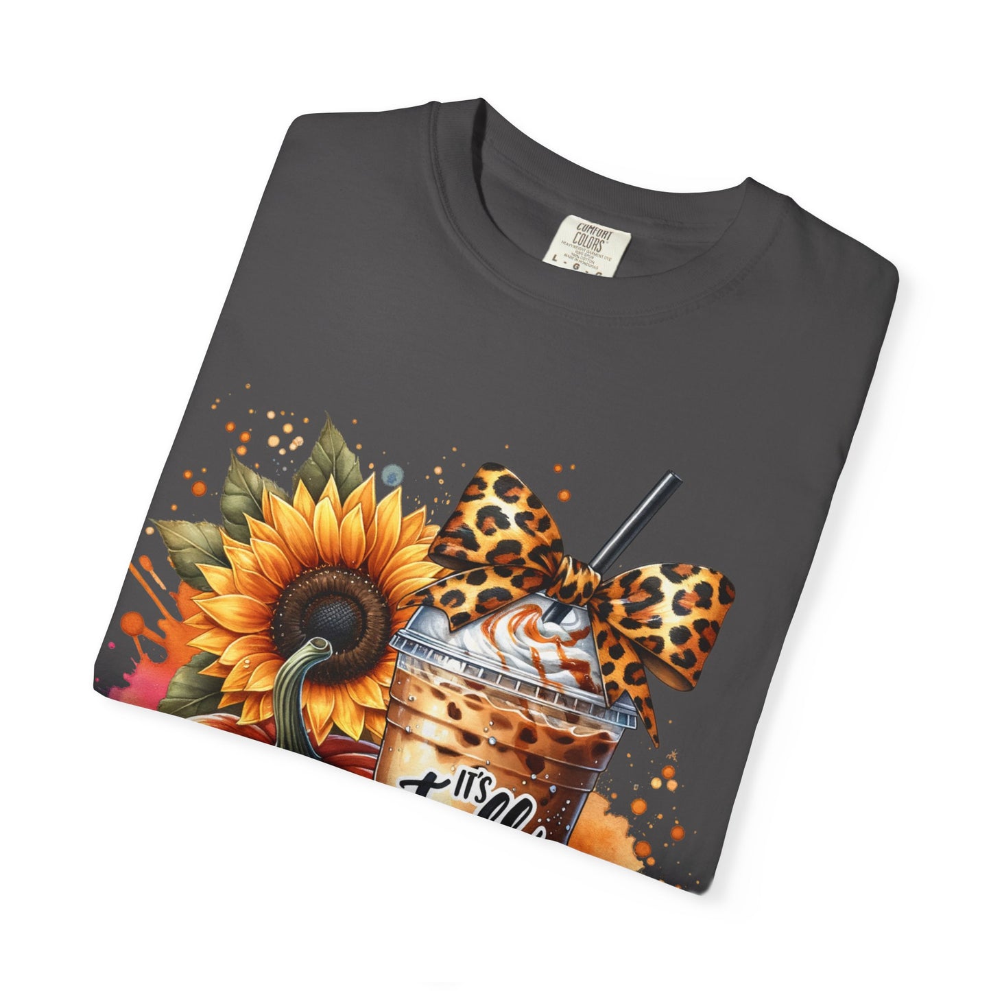 Fall-Themed T-Shirt with Sunflowers and Pumpkin, Unisex Garment-Dyed Tee
