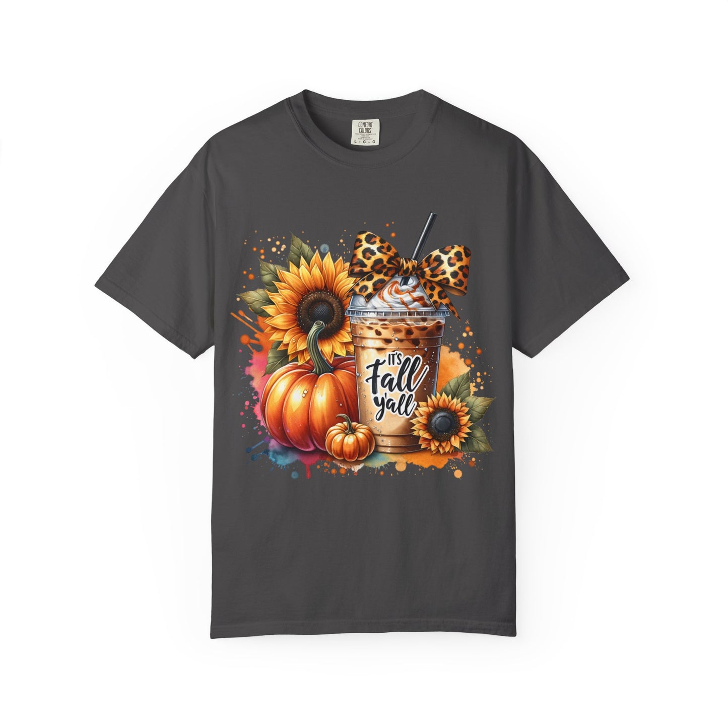 Fall-Themed T-Shirt with Sunflowers and Pumpkin, Unisex Garment-Dyed Tee